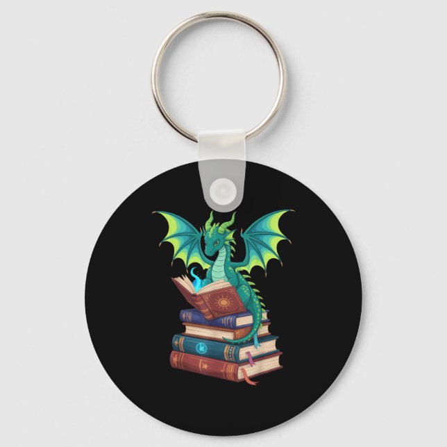 Chaveiro Dragon Reading Books Fantasy Lovers Mythical Creat (Frente)