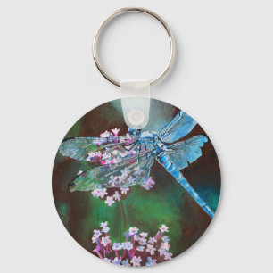 Chaveiro Dragonfly Azul Descansada Em Alho Selvagem