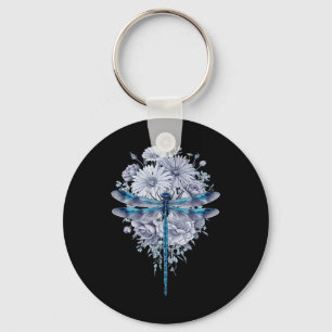 Chaveiro Dragonfly Blue Watercolor Art Insetos Sobre a Terr