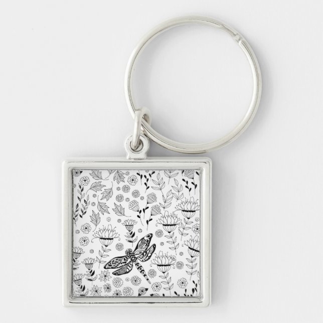 Chaveiro Dragonfly e flores (Frente)