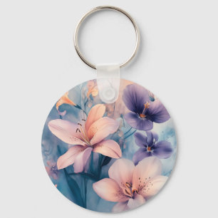 Chaveiro Dreamy Pastel Floral Art com lírios e Blos Suaves