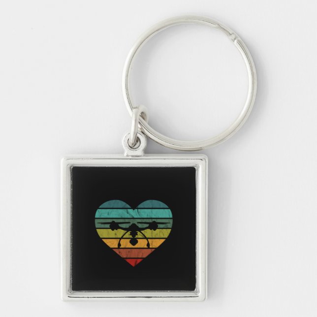 Chaveiro Drone Em Retro Vintage Sunset Heart (Frente)
