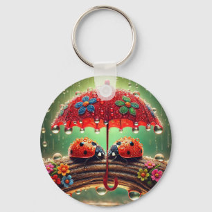 Chaveiro Duas Joaninhas Sob um Guarda-Chuva Decorativo