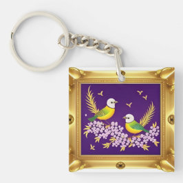 Chaveiro Duas Pássaros no Quadro Dourado Ornamentado