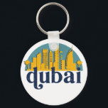 Chaveiro Dubai UAE Vintage Retro City Skyline Cityscape Art<br><div class="desc">Design com lindas linhas do horizonte, atração turística e arte de paisagem urbana, arranha-céu Legal e ilustração da silhueta de construção para turistas e viajantes. Perfeito como lembrança para trazer de volta para casa quando viaja pelo mundo. Guarde a memória do seu viagem e as suas férias com a família...</div>