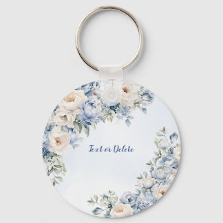 Chaveiro Dusty Blue Watercolor Folhas de marfim Folhas