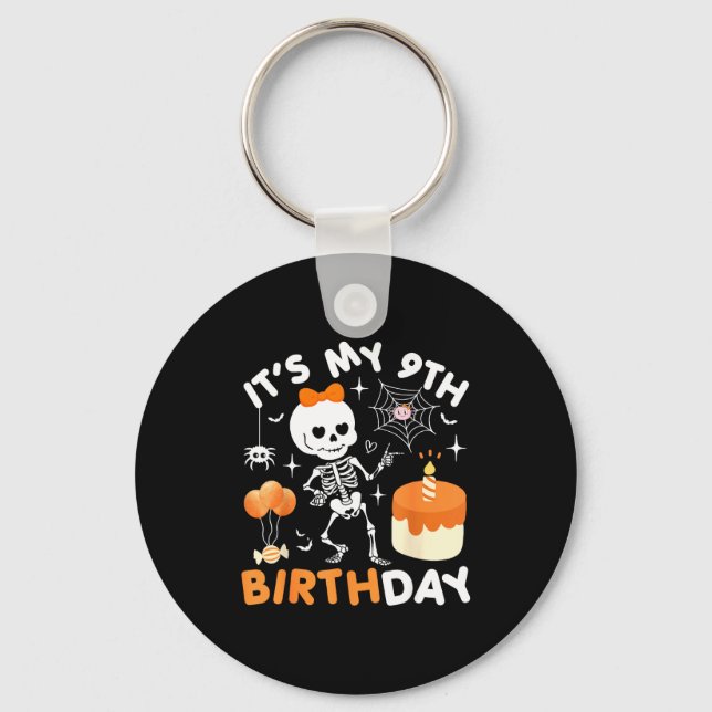 Chaveiro É Meu 9º Aniversário Funny Halloween Esqueleto 9 A (Frente)