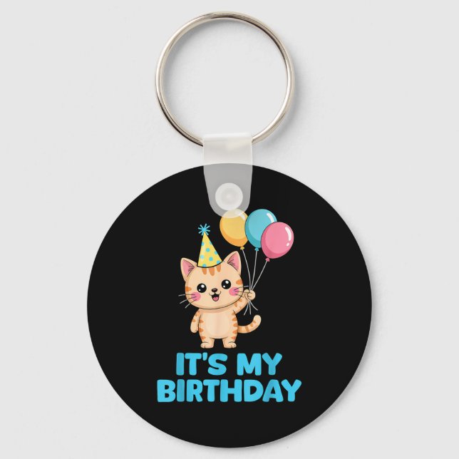 Chaveiro É Meu Aniversário Gato Kawaii  (Frente)