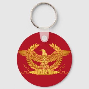 Chaveiro Eagle dourado romano no vermelho