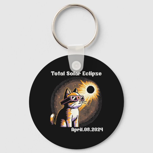 Chaveiro Eclipse Solar 2024 Cat Vestindo Eclipse Solar G (Frente)
