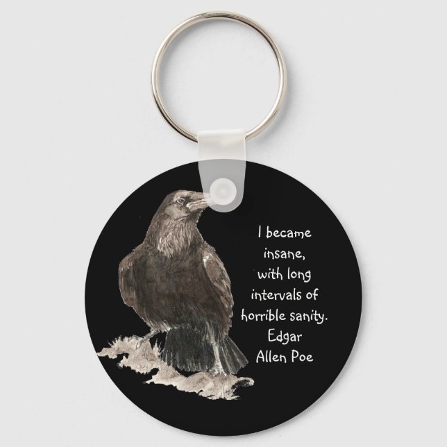 Chaveiro Edgar Allen Poe Insanity Quote Watercolor Raven (Frente)