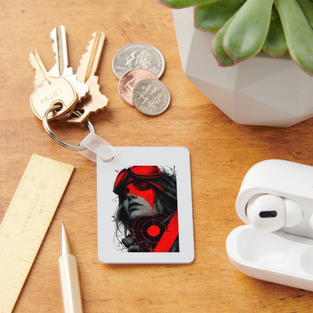 Chaveiro Edgy Cyberpunk Dystopian Girl Red Target Keychains (Mesa)