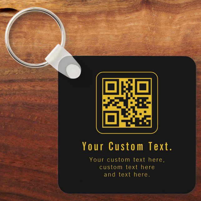 Chaveiro Editable QR Code & Text Template | Black & Gold (Frente)