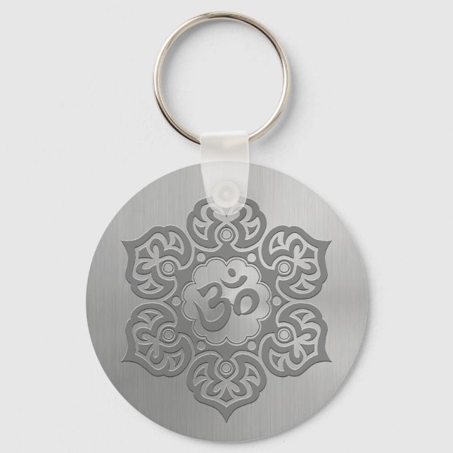 Chaveiro Efeito De Aço Inoxidável Gráfico De Aum Floral (Frente)