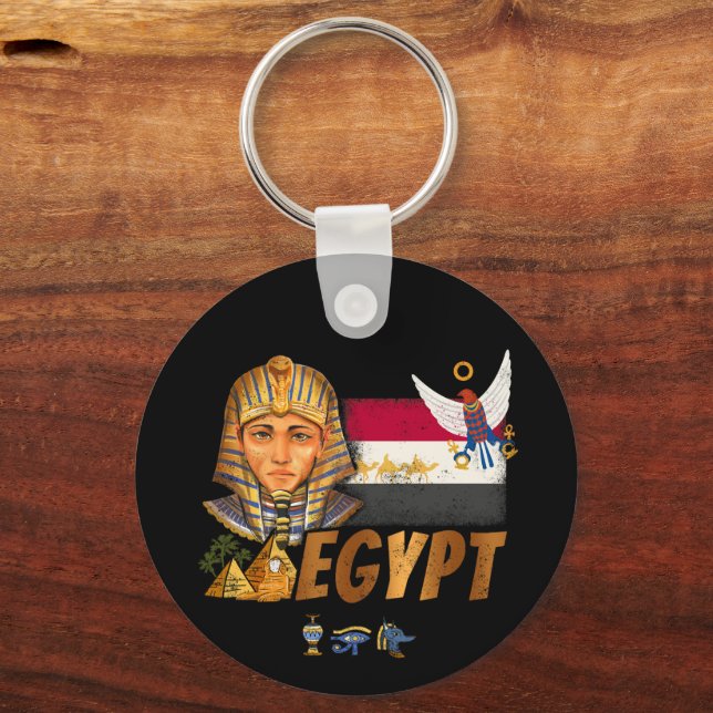 Chaveiro Egito Vintage Pharaoh Flag E Pirâmides Souvenir (Frente)