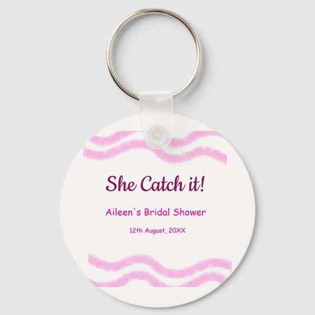 Chaveiro Ela pega espiral rosa linhas aquarela casamento  (Frente)