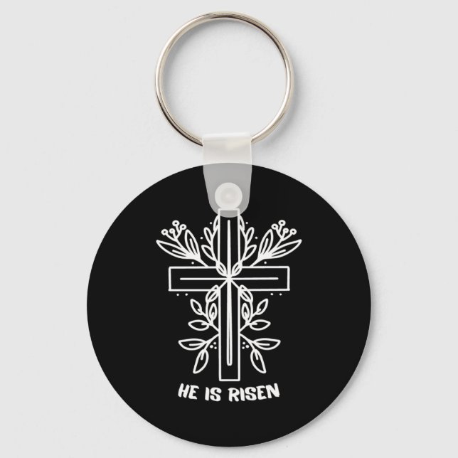 Chaveiro Ele Ressuscitou Cruz Jesus Religioso Dia de Páscoa (Frente)