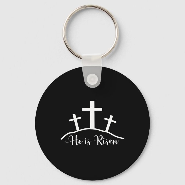 Chaveiro Ele Ressuscitou Cruz Jesus Religioso Dia de Páscoa (Frente)