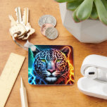 Chaveiro Electric Neon Leopard - Glowing Animal Design<br><div class="desc">A vibrant neon leopard face featuring a split color effect with glowing teal and orange light. The bold electric lines and intense eyes create a striking,  high-contrast look that stands out against a dark background. This colorful animal-themed design is perfect for anyone who loves modern,  high-energy imagery.</div>