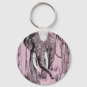 Chaveiro Elefante Atravessando A Savana-De-Pé-Rosa