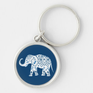 Chaveiro Elefante Azul com Padrão Ornamentado