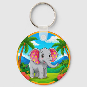Chaveiro Elefante de Desenho Animado Colorido em Paisagem T