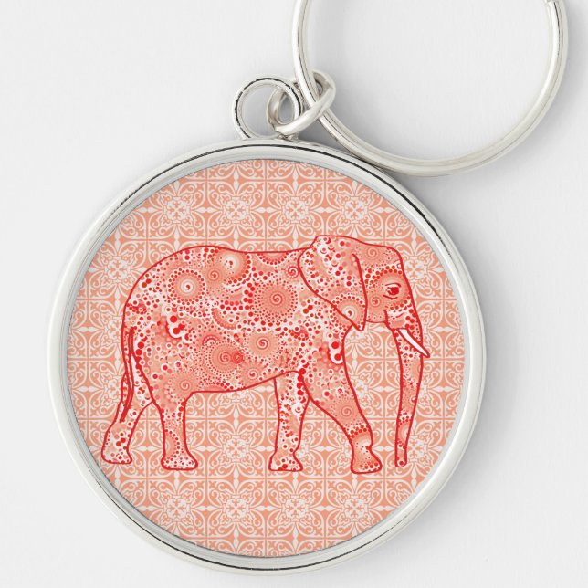 Chaveiro Elefante de espiral frontal - laranja coral e bran (Frente)