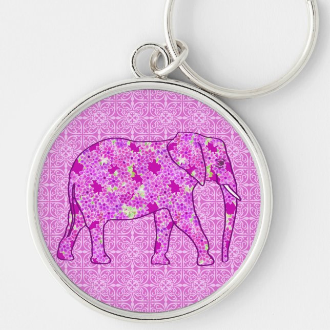 Chaveiro Elefante de flor - orquídea e magenta (Frente)