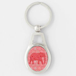 Chaveiro Elefante de flor - vermelho profundo e coral