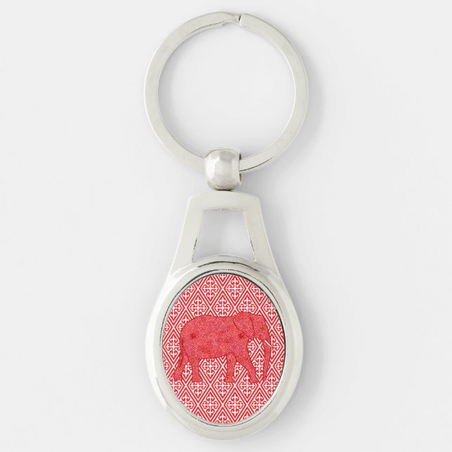 Chaveiro Elefante de flor - vermelho profundo e coral (Frente)