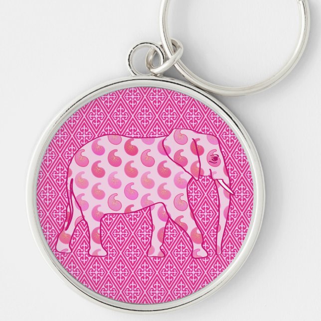 Chaveiro Elefante de Paisley - rosa-gelo e fuchsia (Frente)