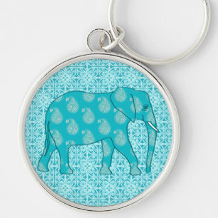 Chaveiro Elefante de Paisley - turquesa e aqua