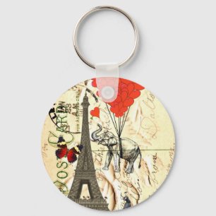 Chaveiro Elefante do vintage & balões vermelhos do coraç