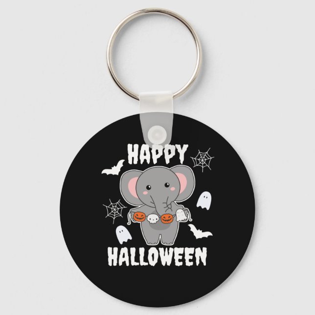 Chaveiro Elefante Feliz Halloween Pumpkin Bat Costume (Frente)