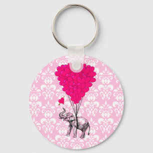 Chaveiro Elefante fofo engraçado & damasco rosa