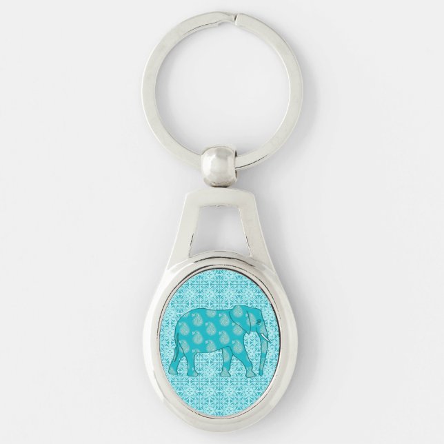 Chaveiro Elefante paisley - turquesa e aqua (Frente)