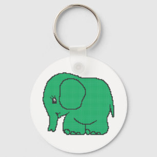Chaveiro Elefante verde-ponto-cruzado engraçado