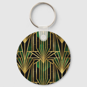 Chaveiro Elegância Art Déco em Ouro Esmeralda