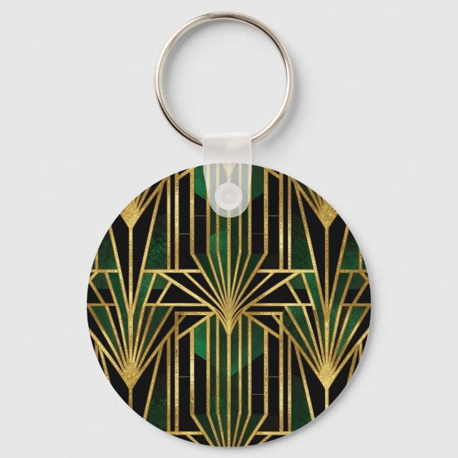 Chaveiro Elegância Art Déco em Ouro Esmeralda (Frente)