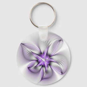 Chaveiro Elegância Floral Arte Fractal Violeta Abstrata Mod