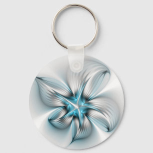 Chaveiro Elegância Floral Moderna Abstrato Azul Arte Fracta