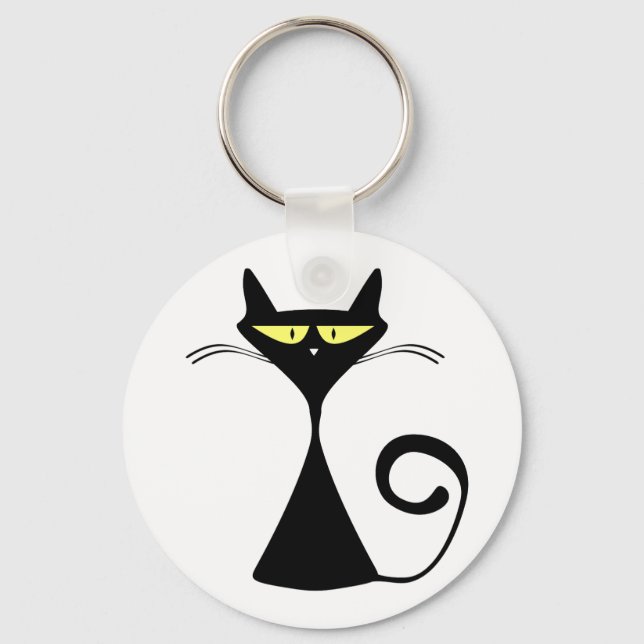 Chaveiro Elegant Black Cat Minimalist Art (Frente)