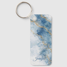 Chaveiro Elegant Blue Gold Glitter Abstract Flow