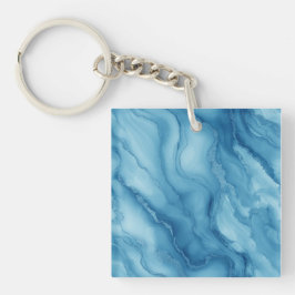 Chaveiro Elegant Blue Marble with Fluid Wave-Like Design 