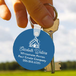 Chaveiro Elegant Blue Real Estate Company Custom Realtor<br><div class="desc">This professional realtor keychain is custom made with your real estate company name under the modern white cursive script and house image. These elegant blue realty business promotional items feature a house logo image for home builder or realty agent company marketing.</div>