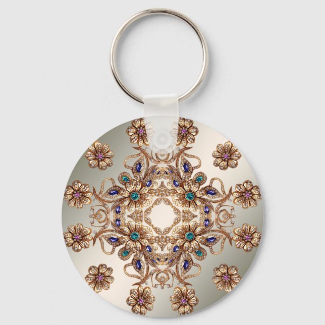 Chaveiro Elegant Gold Jewel Flowers Keychain (Frente)