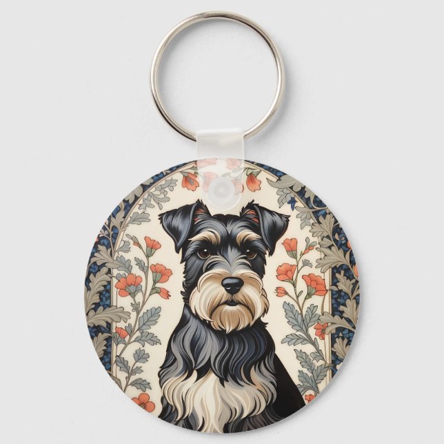 Chaveiro Elegant Schnauzer William Morris Inspired Floral (Frente)