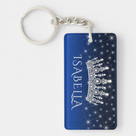 Chaveiro Elegant Sparkly Crown & Stars Royal Blue Monogram