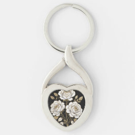 Chaveiro Elegant White & Gold Floral Rose heart key– Luxury