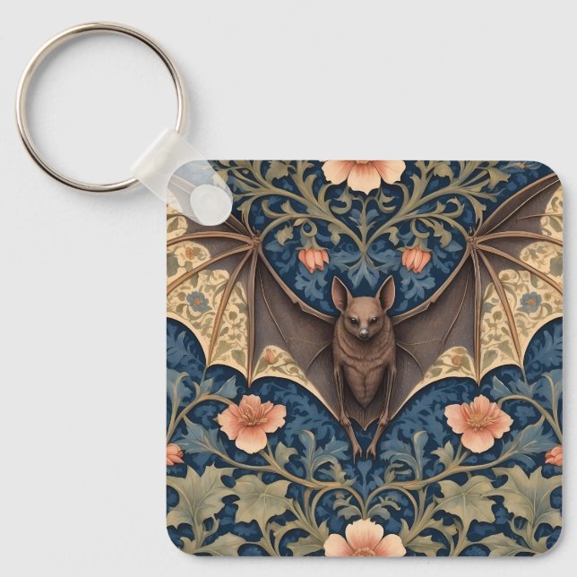 Chaveiro Elegante Bat Voador William Morris Inspirou Floral (Frente)